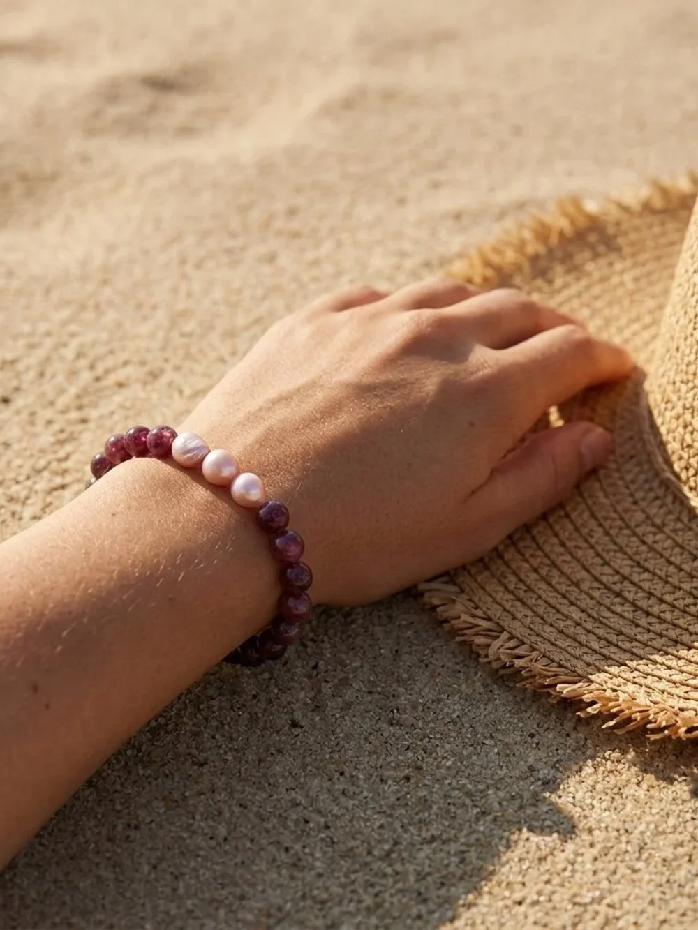 Tourmaline Bracelet w/Edison Pearls, Natural Pink Tourmaline Stretch Bracelet